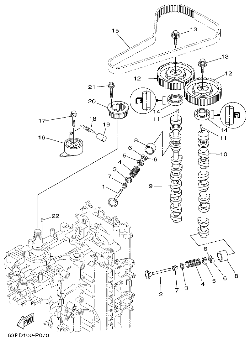 Yamaha F150DET, FL150DET VALVE parts diagram
